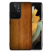 Samsung Galaxy S21 Ultra Houten Print Telefoonhoesje Donker Hout - thumbnail