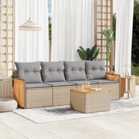 4-delige Loungeset met kussens poly rattan beige - thumbnail