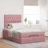 Ottoman bed met matrassen 180x200cm fluweel roze - thumbnail