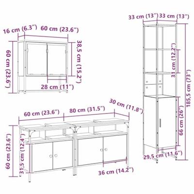 4-Delige Badkamer Meubelset in Artisan Eiken, Gelaagd Hout