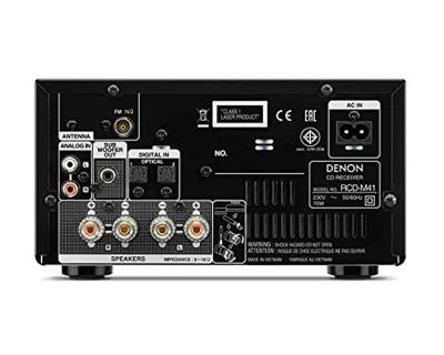 Denon D-M41 Mini HiFi-Systeem met CD-Speler, Bluetooth, Radio FM/AM-Tuner, Compact Formaat, Hoogwaardig Geluid, 2x30W, Tweewegluidsprekers met Woofer, Koptelefoonaansluiting - Zilver Zwart