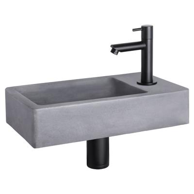 Differnz Force fonteinset - 40x22x8cm - Rechthoek - 1 kraangat - Recht matte zwarte kraan - Beton Grijs 38.400.61