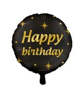 Classy Folieballon Happy Birthday Zwart/Goud (46cm) - thumbnail