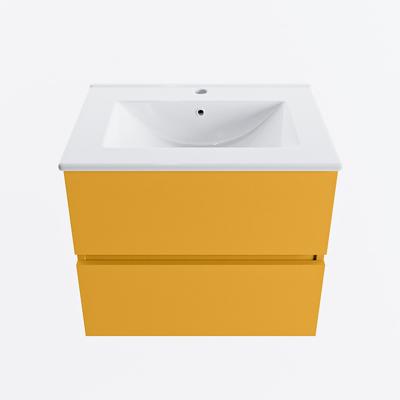 MONDIAZ VICA 60cm badmeubel onderkast Ocher 2 lades. Wastafel DENIA midden 1 kraangat, kleur Glanzend Wit.