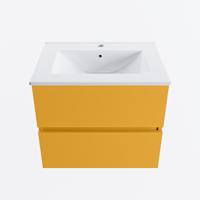 MONDIAZ VICA 60cm badmeubel onderkast Ocher 2 lades. Wastafel DENIA midden 1 kraangat, kleur Glanzend Wit. - thumbnail