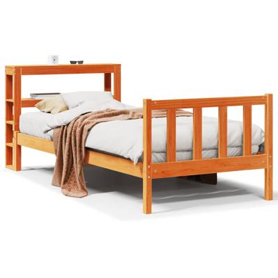 Bedframe met hoofdbord massief grenenhout wasbruin 160x200 cm