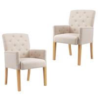 Eetkamerstoelen 2 st met armleuningen stof beige - thumbnail