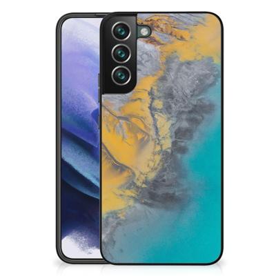Samsung Galaxy S22 Plus Marmeren Print Telefoonhoesje Marble Blue Gold Samsung Galaxy S22 Plus Marmeren Print Telefoonhoesje Marble Blue Gold