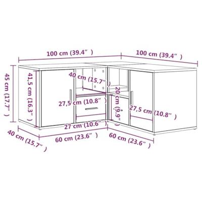 Hoekkast 160x40x45 cm bewerkt hout wit