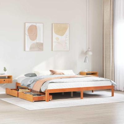 Bedframe met lades massief grenenhout wasbruin 180x200 cm