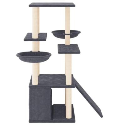 vidaXL Kattenmeubel met sisal krabpalen 133 cm donkergrijs, kattenpaal, kattenboom, kattenkrabpaal, kattenhuis, kattenmeubel, kattenpalen