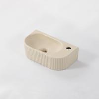 QeramiQ Blend Fontein - 40x22x12cm - Rechts - Geribbeld - halfrond - 1 kraangat - Keramiek - Beige mat 8715LB - thumbnail