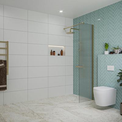 Fortifura Galeria inloopdouche - 50x200cm - ribbelglas - wandarm - Geborsteld Messing PVD (Goud) SW797947/SW797910