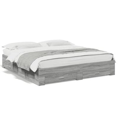 Bedframe met lades bewerkt hout grijs sonoma eiken 200x200 cm