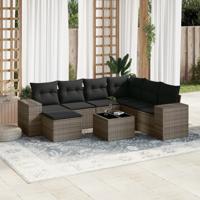8-delige Loungeset met kussens poly rattan grijs - thumbnail