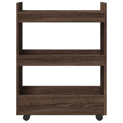 Opbergtrolley smal 3-laags bewerkt hout bruin eikenkleurig