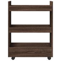 Opbergtrolley smal 3-laags bewerkt hout bruin eikenkleurig - thumbnail