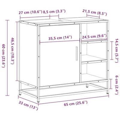 Wastafelkast 65x33x60 cm bewerkt hout grijs sonoma eikenkleurig Wastafelkast 65x33x60 cm bewerkt hout grijs sonoma eikenkleurig