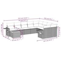 10-delige Loungeset met kussens poly rattan grijs - thumbnail