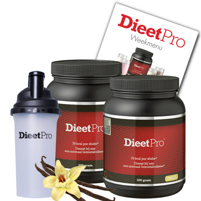 2 potten DieetPro Vanille plus Gratis Shaker