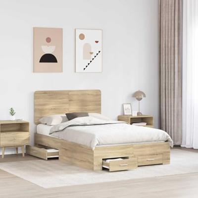 Bedframe met hoofdeinde Sonoma Eiken 135 x 190 cm Bewerkt hout