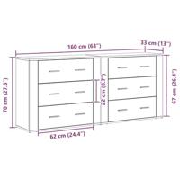 Dressoir met lade Zwart Eiken 160 x 33 x 70 cm Bewerkt hout - thumbnail