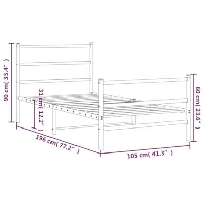 Bedframe met hoofd- en voeteneinde metaal zwart 100x190 cm