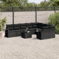 9-delige Loungeset met kussens poly rattan zwart - thumbnail