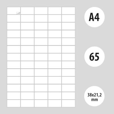 OFFICE products etiketten, wit, rechte hoeken, 100 vel, 38 x 21,2 mm, 65 etiketten per vel