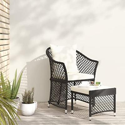2-delige Loungeset met kussens poly rattan zwart