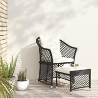 2-delige Loungeset met kussens poly rattan zwart - thumbnail