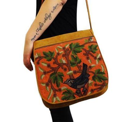 Handgemaakte Suède Schoudertas Vogel - S Handgemaakte Suède Schoudertas Vogel - S