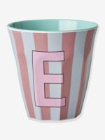 Gestreepte melamine mok LETTER E rice, medium 250 ml meerkleurig - thumbnail
