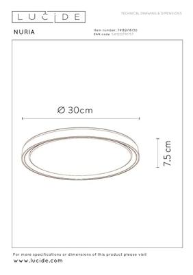 Lucide NURIA - Plafonnière - Ø 30 cm - LED 3 StepDim - 1x18W 2700K - Zwart