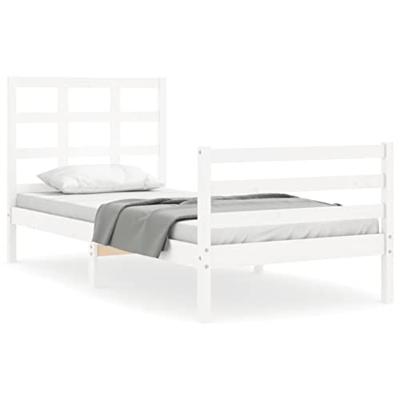 Bedframe met hoofdbord massief hout wit