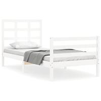Bedframe met hoofdbord massief hout wit - thumbnail
