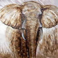 Schilderij - Handgeschilderd - Imposante Olifant, 100x100 - thumbnail