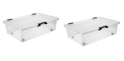 Opbergboxen met deksel 24 liter kunststof transparant 60 x 40 x 16 cm set van 2 stuks