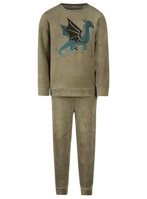 Charlie Choe velours jongens pyjama - Draak - Warme winter kinder pyjama