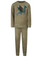 Charlie Choe velours jongens pyjama - Draak - Warme winter kinder pyjama - thumbnail