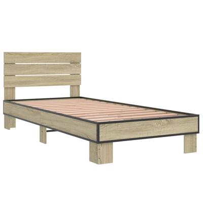 Bedframe bewerkt hout metaal sonoma eikenkleurig 90x190 cm