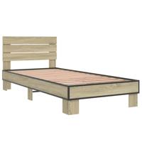 Bedframe bewerkt hout metaal sonoma eikenkleurig 90x190 cm - thumbnail