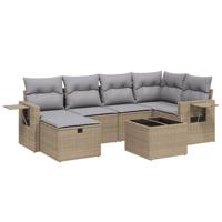 7-delige Loungeset met kussens poly rattan gemengd beige - thumbnail