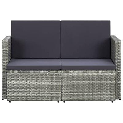 vidaXL Tuinbank 2-zits met kussens poly rattan grijs