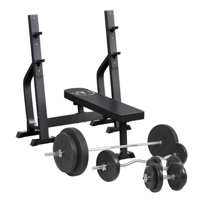 Vlakke Halterbank Met 100 kg Halterset Kunststof Vlakke Halterbank Met 100 kg Halterset Kunststof