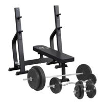 Vlakke Halterbank Met 100 kg Halterset Kunststof - thumbnail