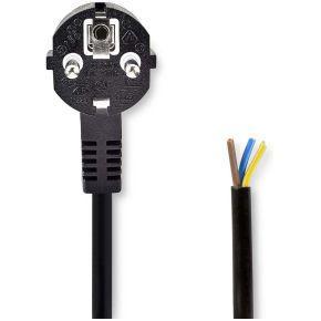 Nedis Stroomkabel | Type F (CEE 7/7) Male | Open | Gehoekt | Recht | Vernikkeld | 2.00 m | Rond | PVC | Zwart | Label - CEGL10700BK20