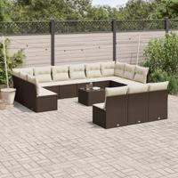 14-delige Loungeset met kussens poly rattan bruin - thumbnail