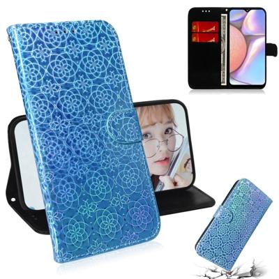 Voor Galaxy A10s effen kleur kleurrijke magnetische Buckle horizontale Flip PU lederen draagtas met houder & kaartsleuven & portemonnee & Lanyard (bla