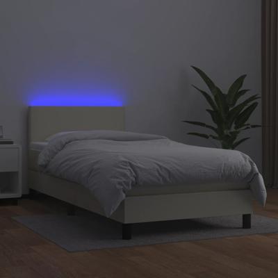 Boxspring met matras en LED kunstleer crèmekleurig 100x200 cm